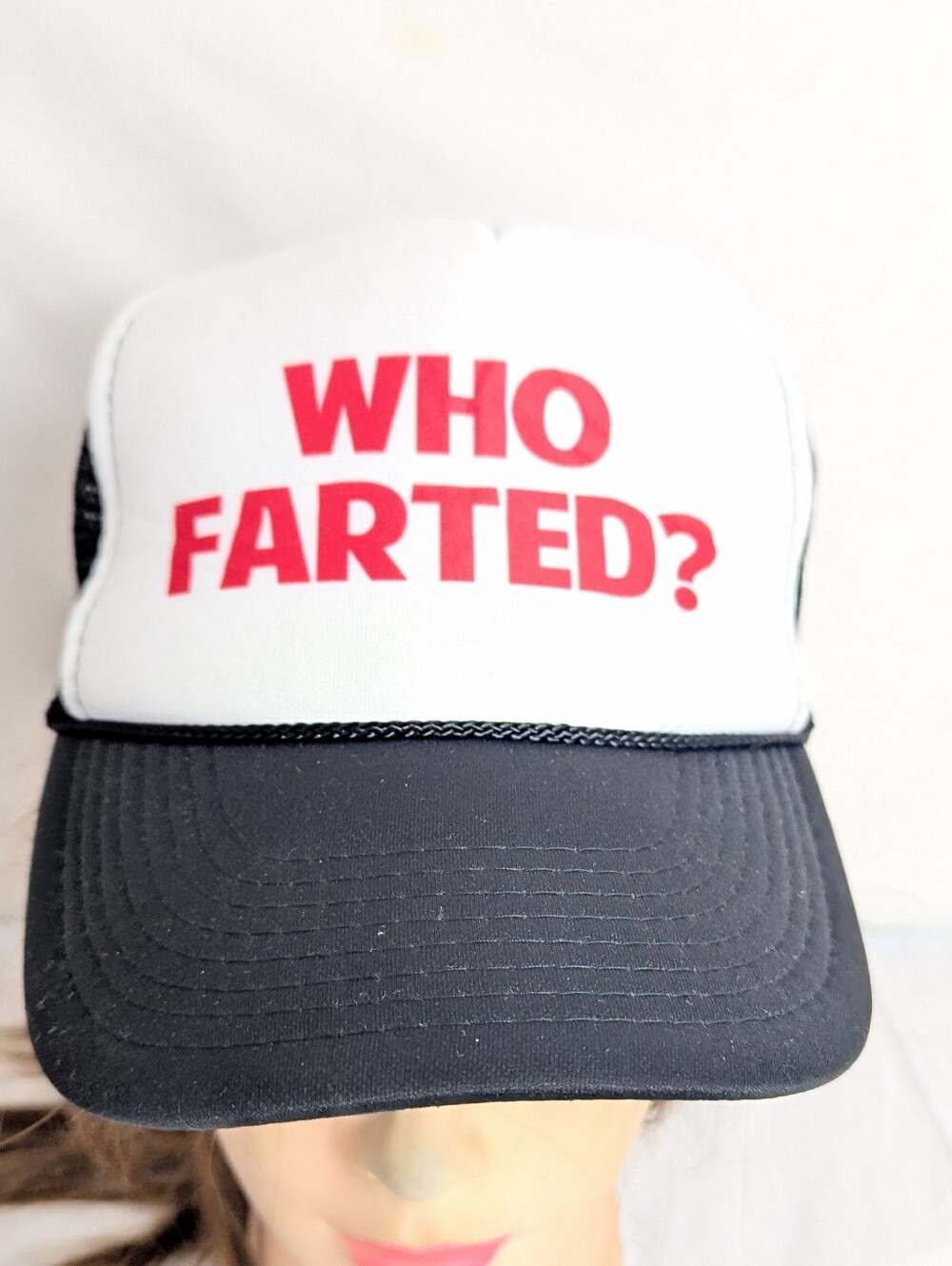 Who Farted? White and Black Trucker Hat Adjustable Strap